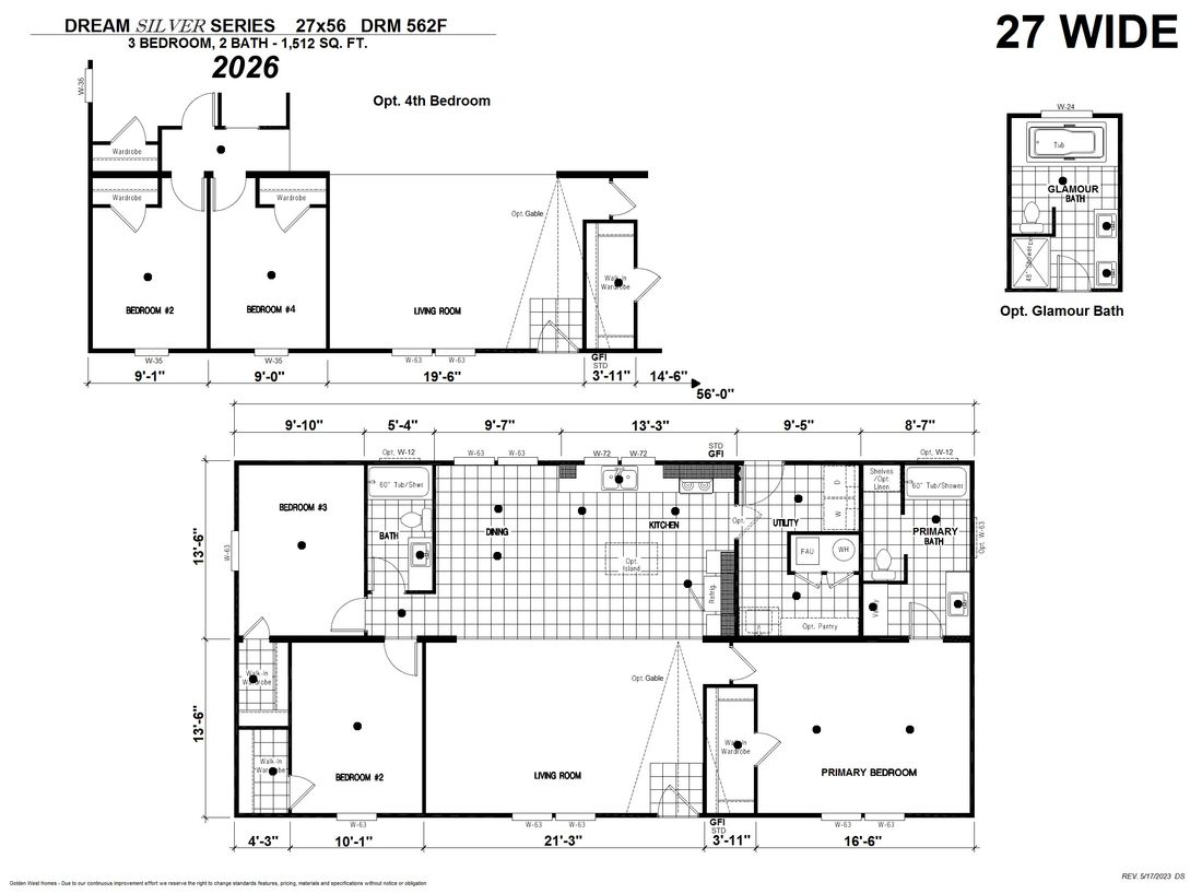 The DRM562F 56'              DREAM Floor Plan