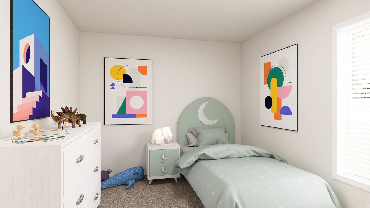 The DRM682F 68' DREAM Primary Bedroom. This Manufactured Mobile Home features 4 bedrooms and 2 baths.