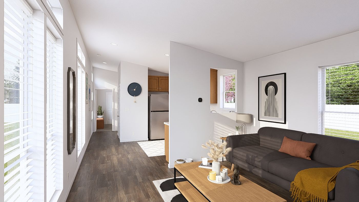 The DRM601M 60' DREAM Foyer. This Manufactured Mobile Home features 1 bedroom and 2 baths.