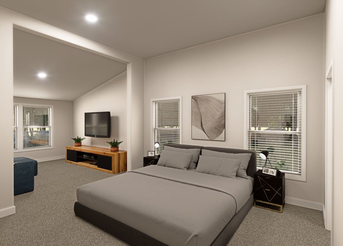 The ING601K WHITE PINE          GW Primary Bedroom. This Manufactured Mobile Home features 3 bedrooms and 3 baths.