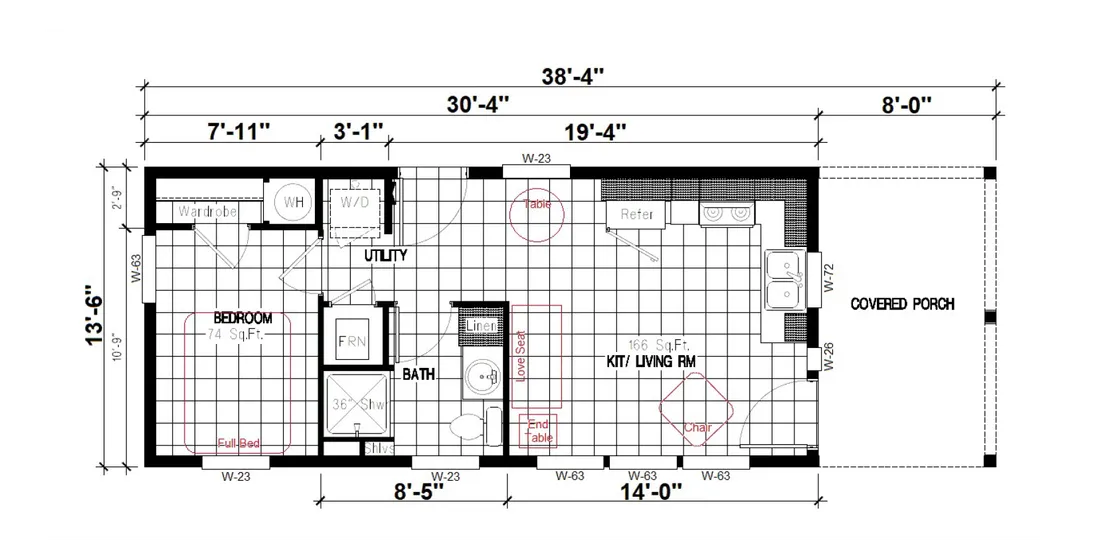 The CASITA 30-1M+8'PORCH     DREAM Floor Plan