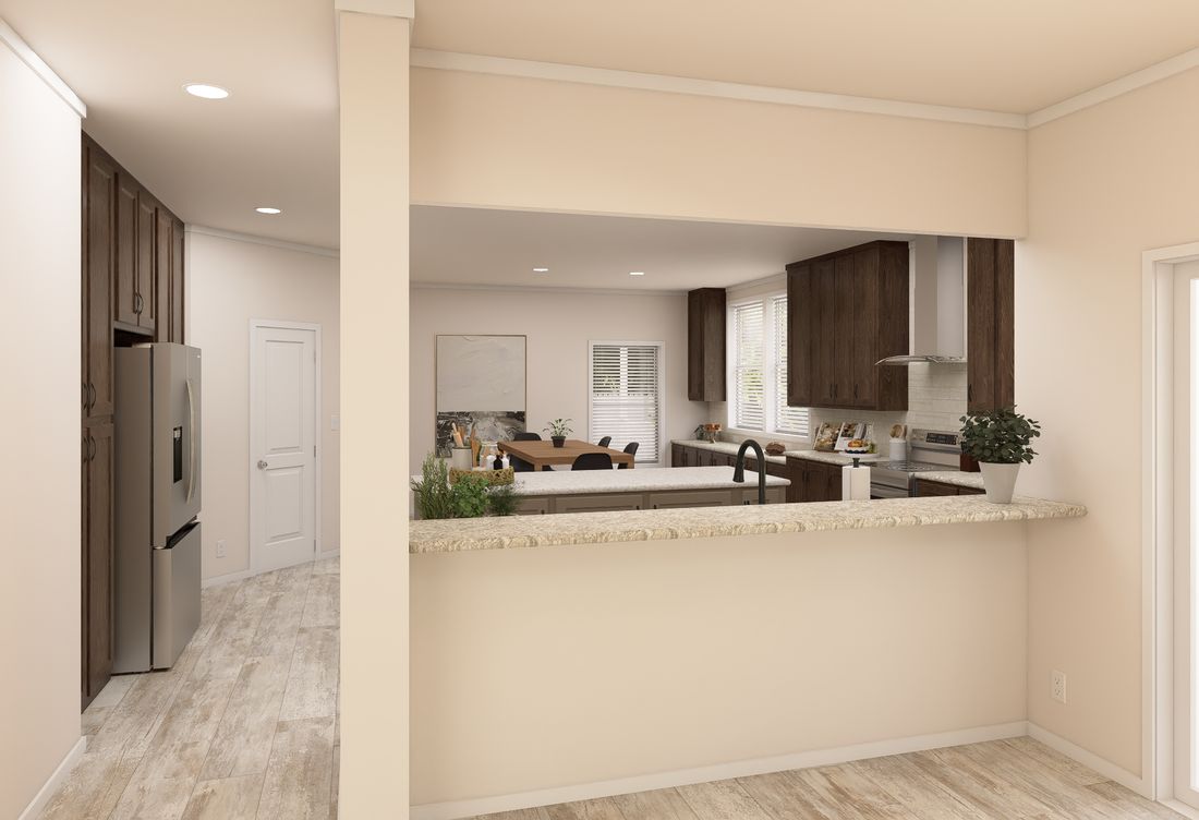 The ING763G PALM Kitchen-Snack Bar. This Manufactured Mobile Home features 3 bedrooms and 2 baths.