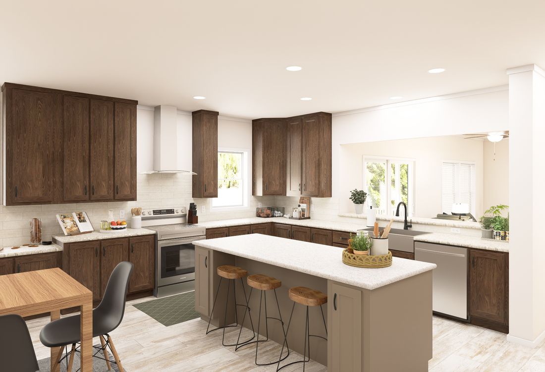 The ING763G PALM Kitchen. This Manufactured Mobile Home features 3 bedrooms and 2 baths.