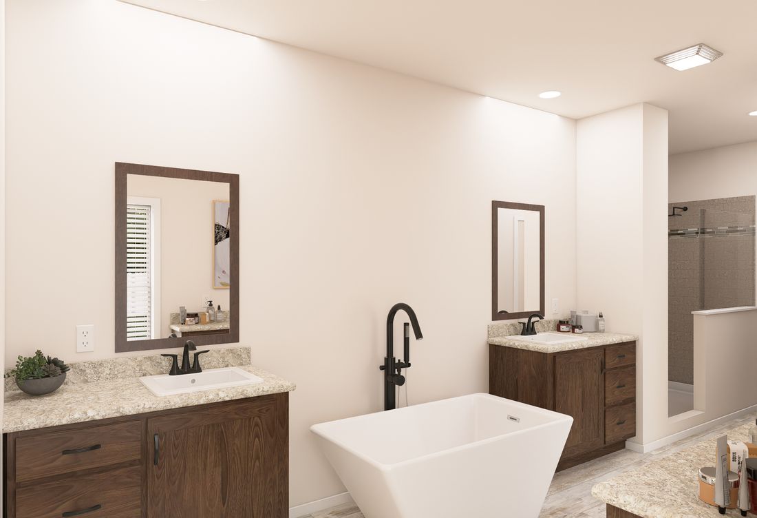 The ING763G PALM Primary Bathroom. This Manufactured Mobile Home features 3 bedrooms and 2 baths.
