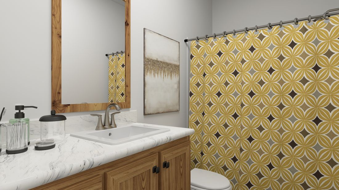 The ING485F BLUE SPRUCE         GW Guest Bathroom. This Manufactured Mobile Home features 2 bedrooms and 2 baths.