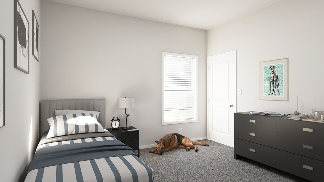 The ING485F BLUE SPRUCE         GW Bedroom. This Manufactured Mobile Home features 2 bedrooms and 2 baths.