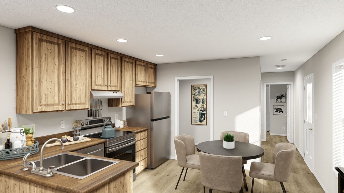 The DRM561M 56'              DREAM Kitchen. This Manufactured Mobile Home features 2 bedrooms and 1 bath.